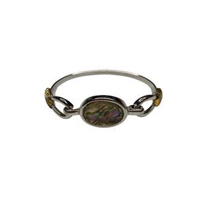 Avon Vintage Abalone Oval Hinged Bangle Bracelet Silver Tone Gold Accents Glam